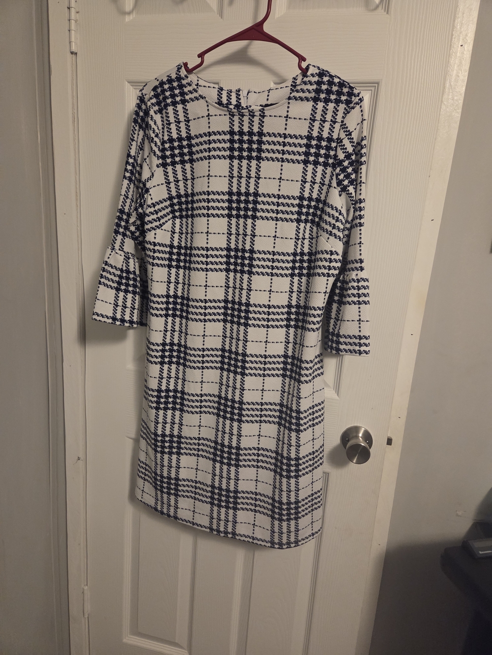 Plaid Sheath Dress - Navy and White